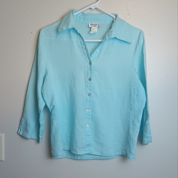 Linen Vintage David N Petite Women's Button-Up Collard Top Petite Large - Picture 1 of 8